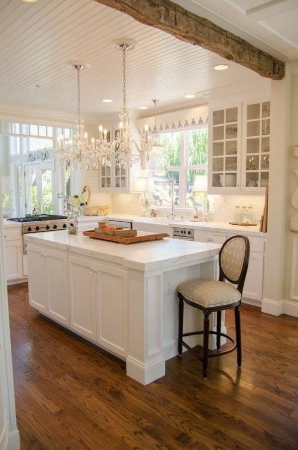 Rustic Chic Kitchen with White Cabinets. 
