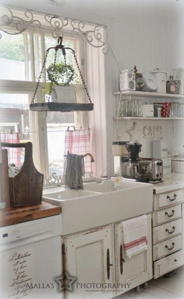 Shabby Chic Kitchen with Farmhouse Sink. 