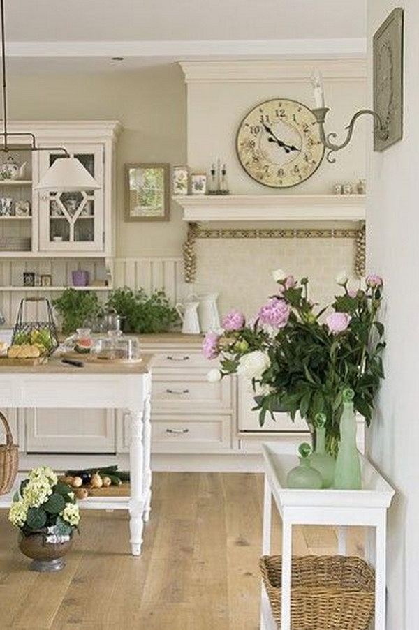 Shabby Chic Kitchen with Island. 