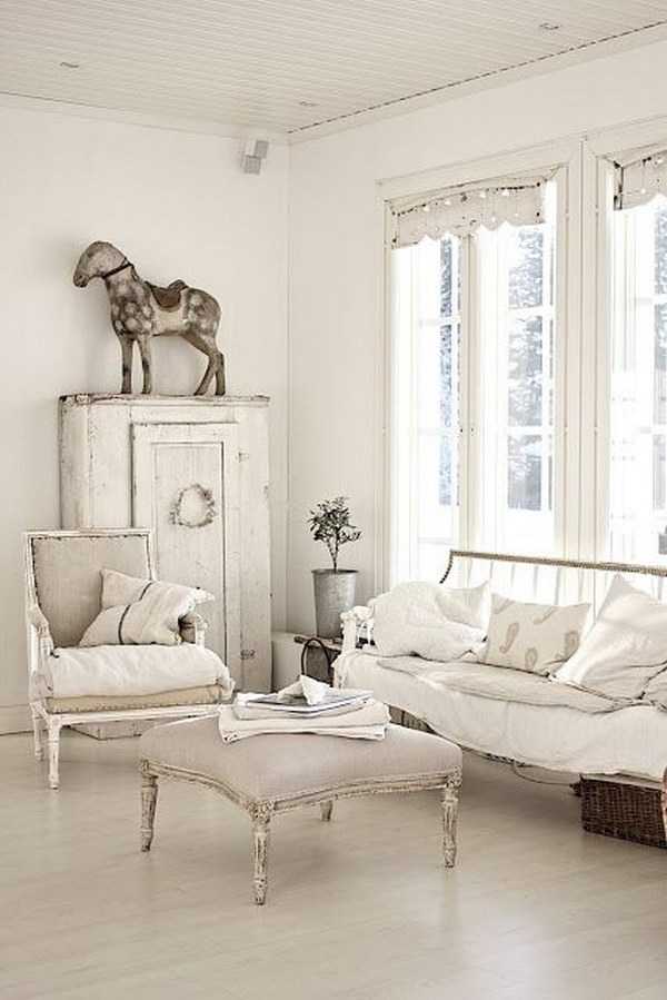 All White Room Shabby Chic Living Room  