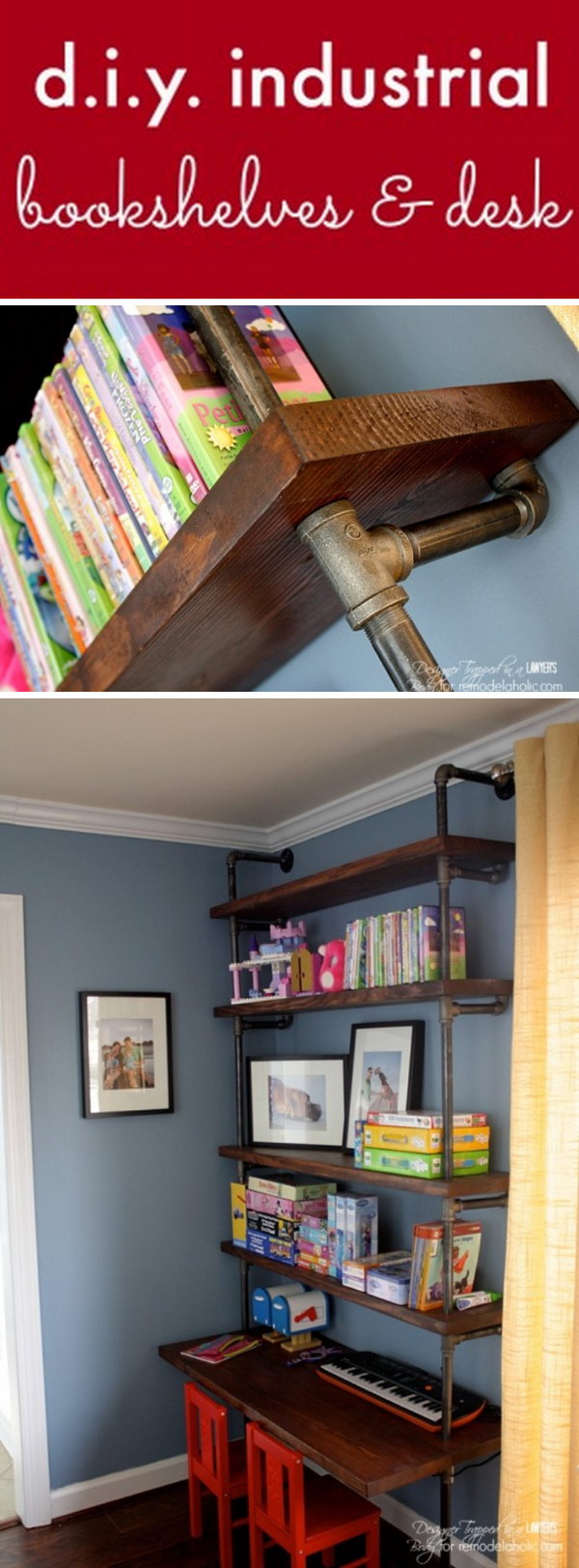 DIY Industrial Pipe Shelves and Desk. 