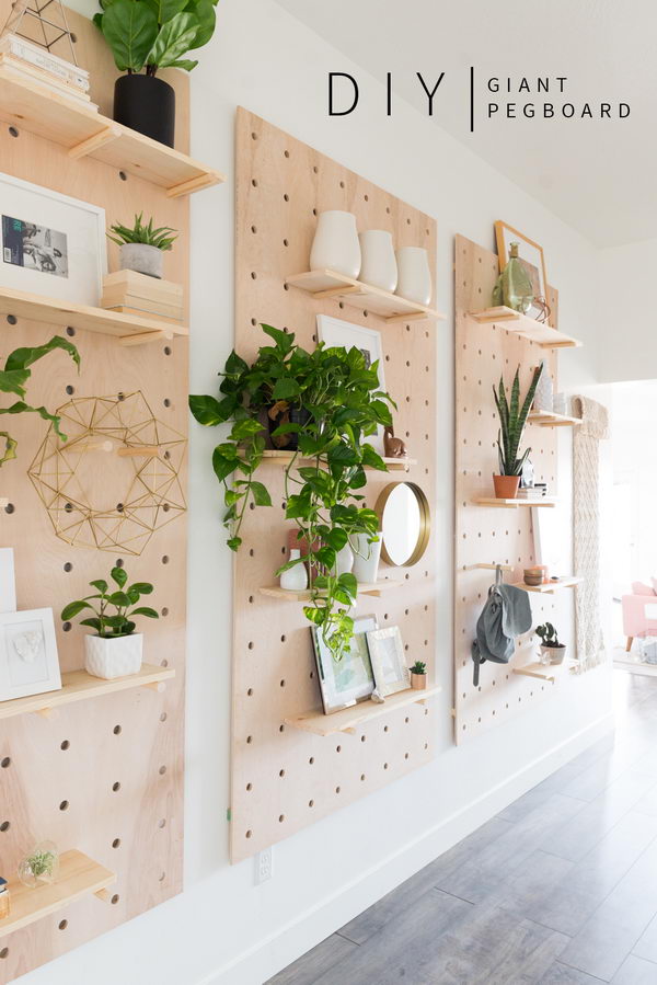 DIY Shelves on Giant Pegboard. 