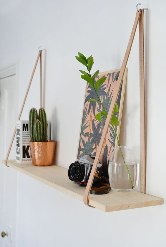 DIY Easy Leather Strap Shelf. 