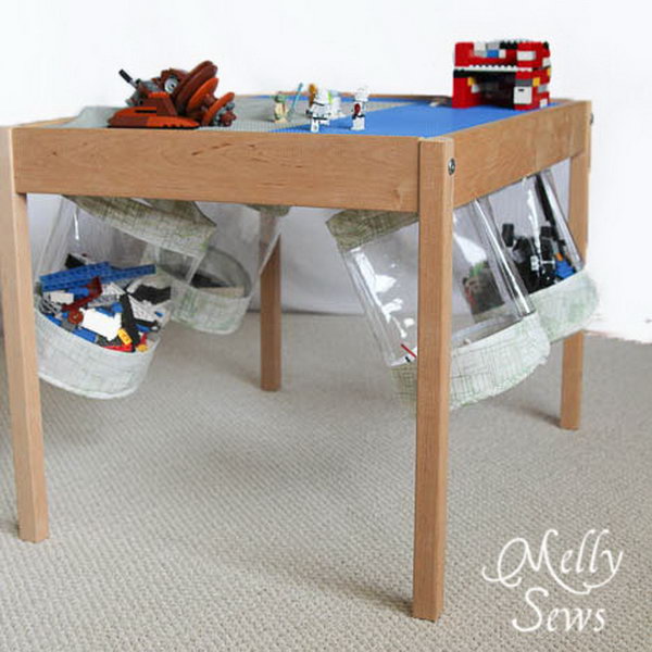 Hold The Fabric Storage Bucket Under The Table For Easy Clean Up. 