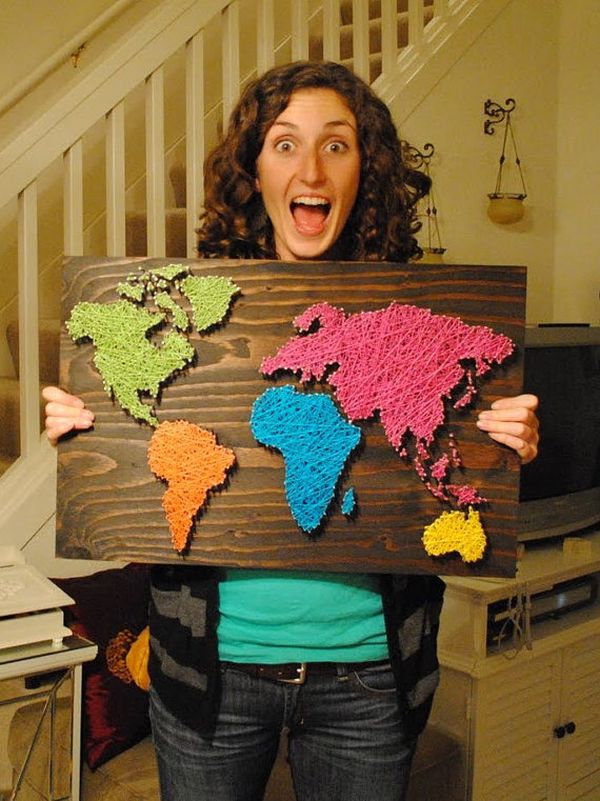 DIY Nail Wall Art World Map. 