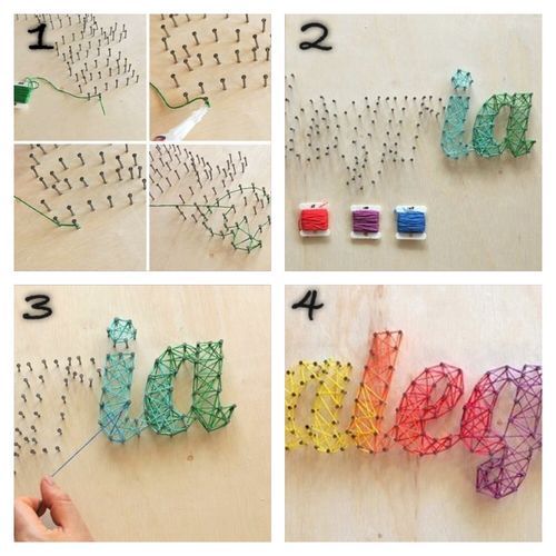 Cute Rainbow Letters Made With Nails And Strings. 