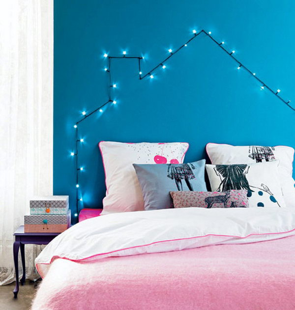 DIY String Light Headboard. 