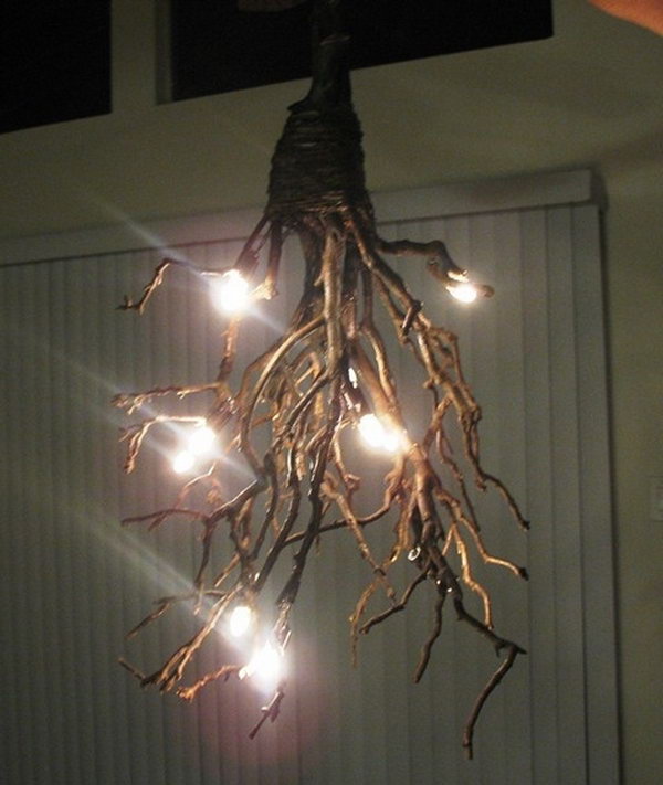 DIY Rustic Twig Chandelier. 