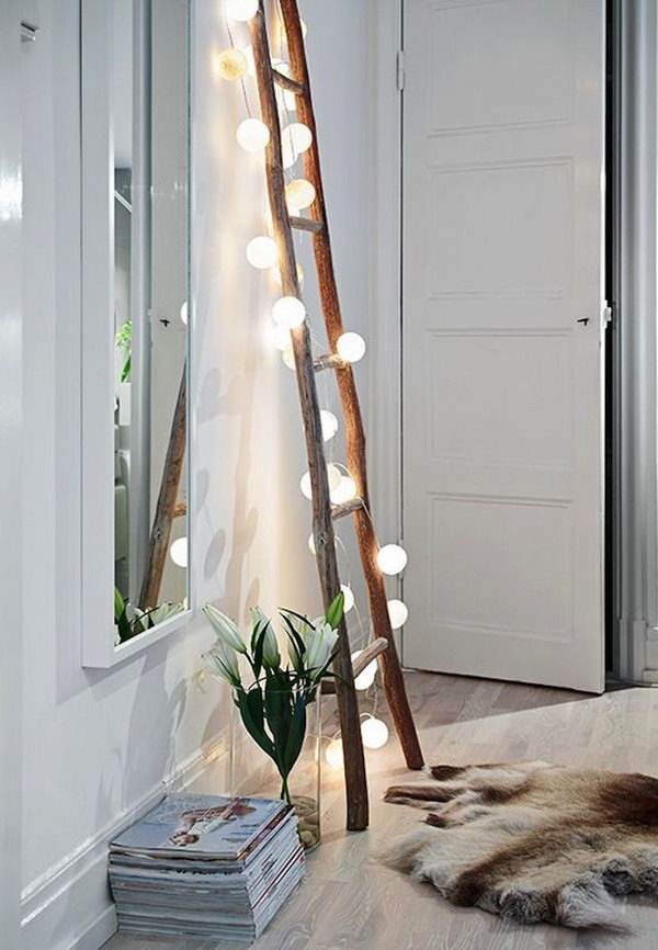 Vintage Ladder Decoration with String Lights. 