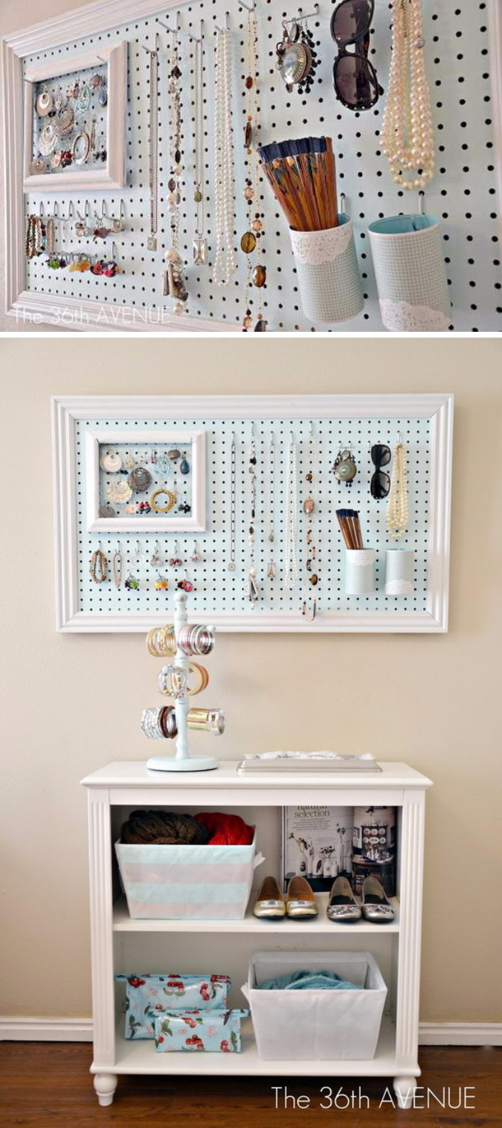 Framed Pegboard Wall Organizer Painted Soft Blue 