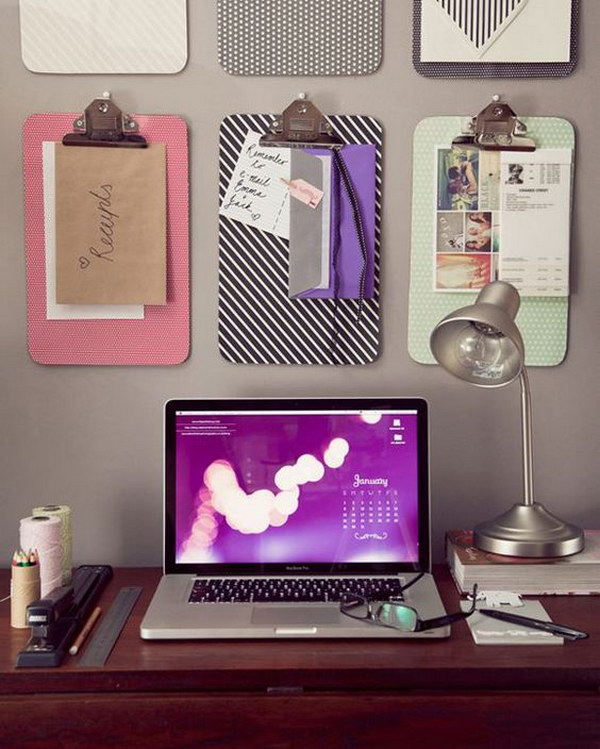 Fabric-Covered Clipboards over Desk for Keeping Important Things in front of You 