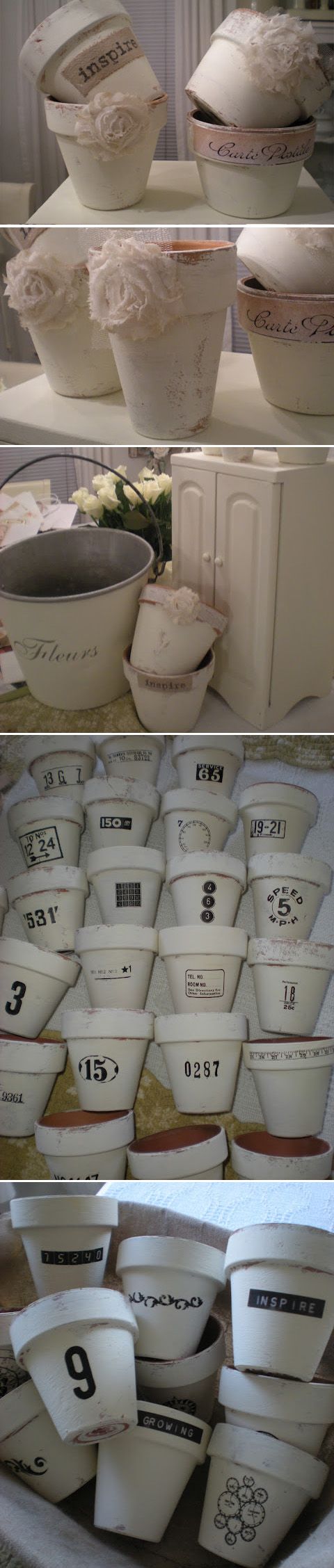White Chalk Paint Terra Cotta Pots to Add Some Shabby Chic Style. 