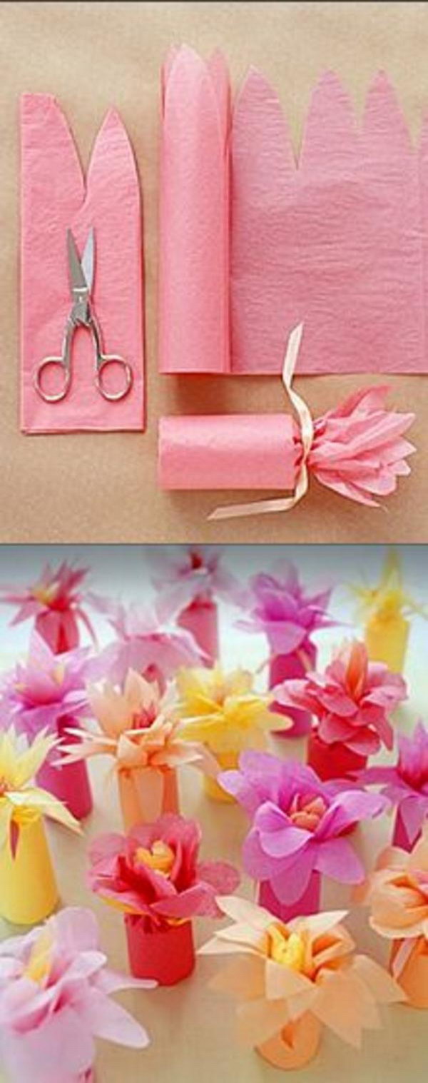 Tissue Paper Flower-Wrapped Favors. 