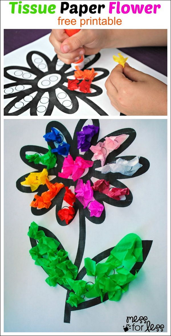 Tissue Paper Flower Art for Kids to Have Fun. 