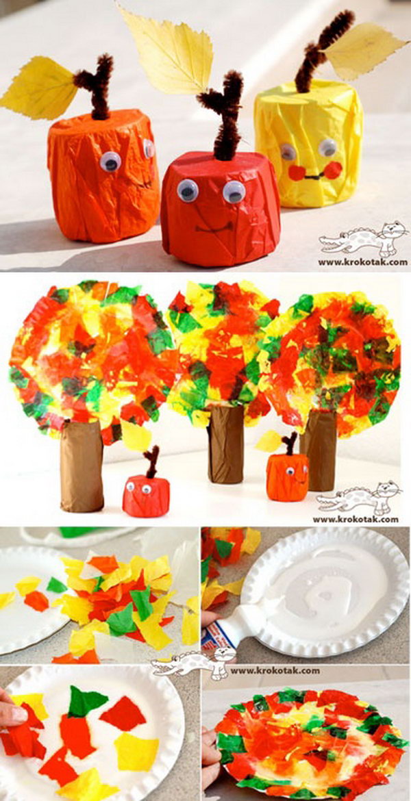 Tissue Paper Apples and Fall Trees. 