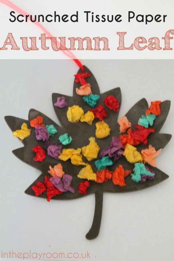 Scrunched Tissue Paper Autumn Leaf – Fall Craft. 