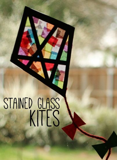 Tissue Paper Stained Glass Kites for Window Decoration. 