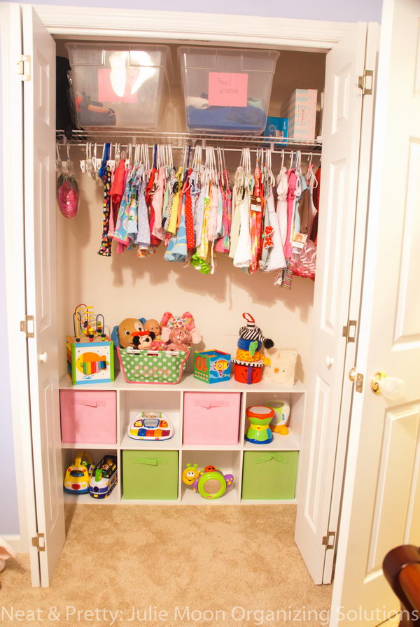 Turn The Bottom Of a Closet Into a Toy Storage Area. 