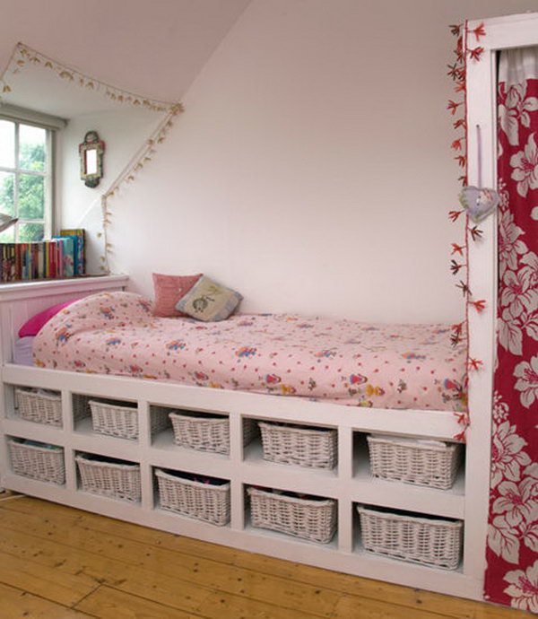 Basket for Under Bed Storage. An incredible easy way to stash baskets or bins for extra storage under the bed. 