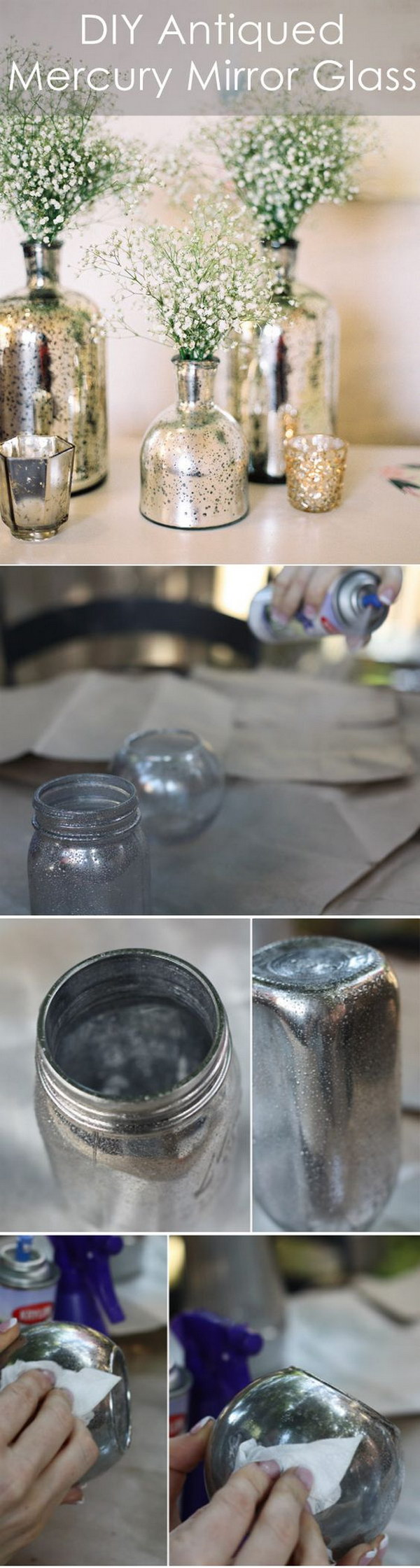 DIY Antiqued Mercury Mirror Glass Wedding Centerpieces. 