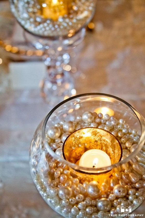 Budget Pearls Decorated Centerpieces. 