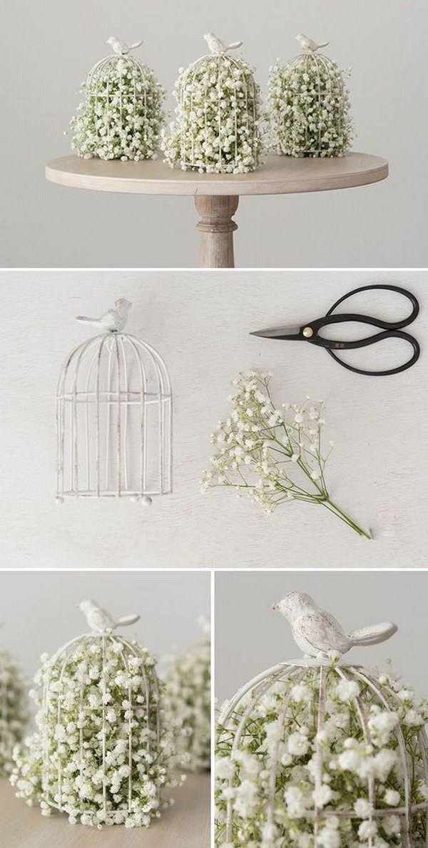 DIY Birdcage With Baby's Breath Centerpiece. 