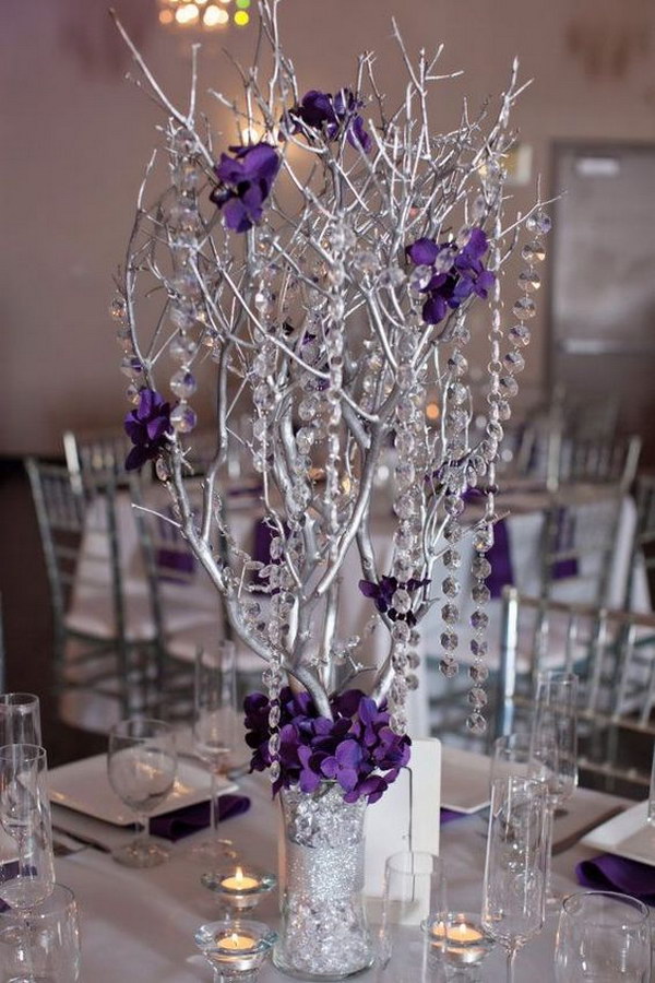 Branches Spray Painted As Centerpieces. 