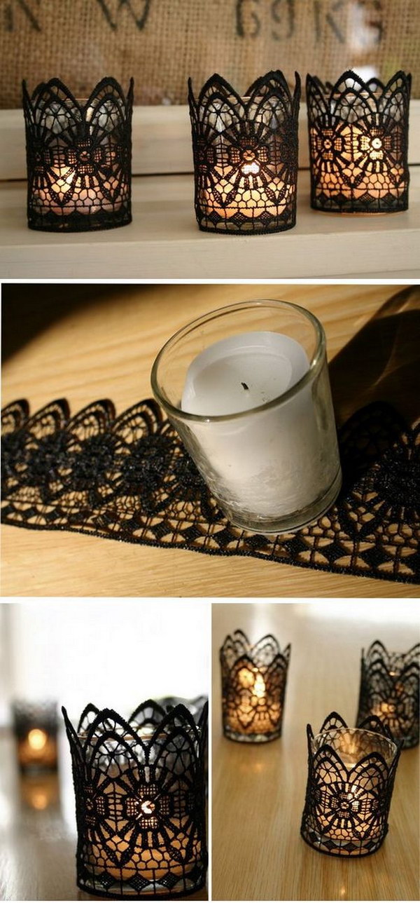  Black Lace Wrapped Votive Candle Holders . 