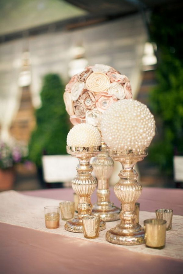 Paper Flowers And Pearl Globe Centerpieces. 