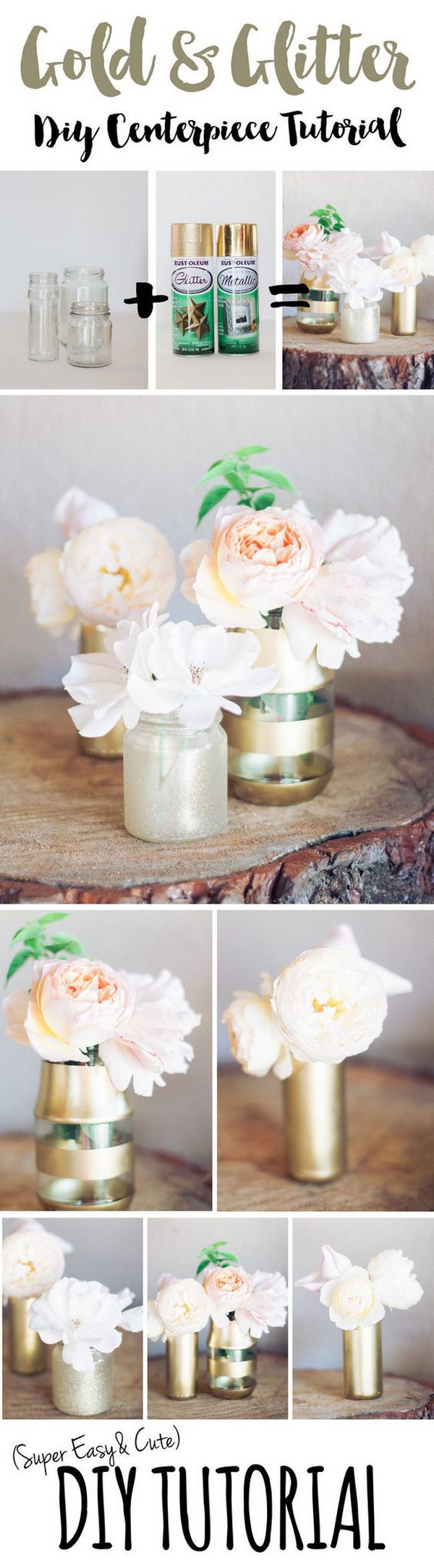 DIY Gold Glitter Bottle Vase . 