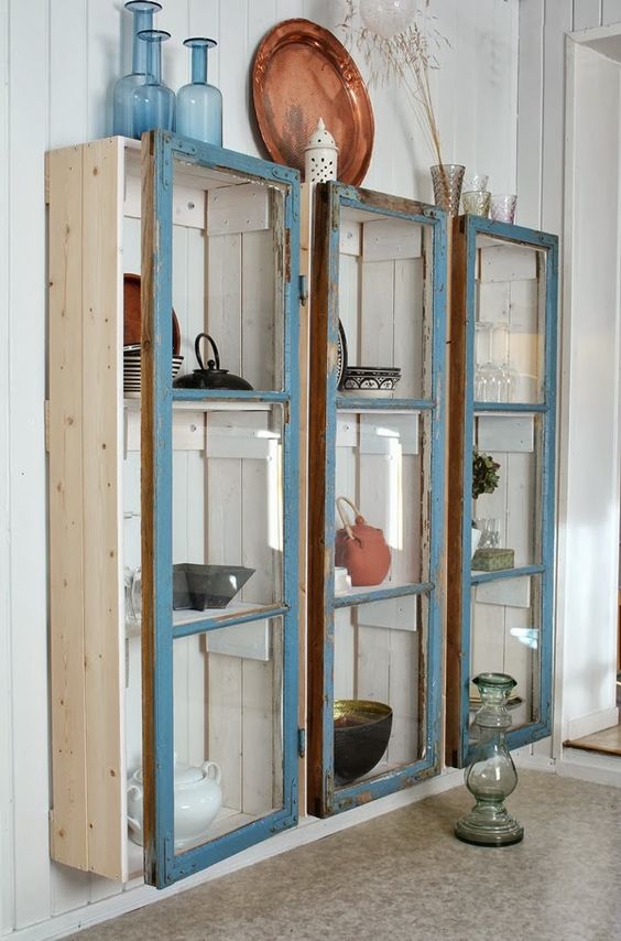 Shabby Chic Cabinets Made From Old Windows. 