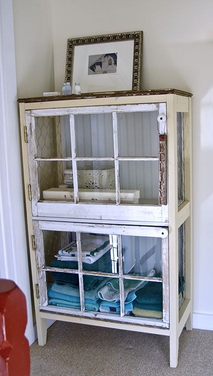 DIY Cabinet Constructed of Salvaged Windows. 