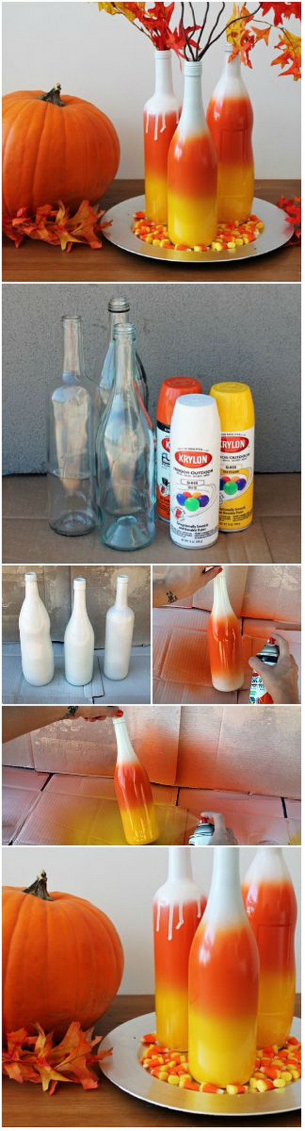 DIY Ombre Wine Bottles for Fall Centerpiece. 