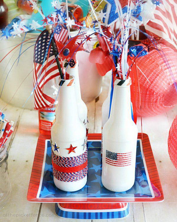 Patriotic Recycled Bottle Centerpiece. 