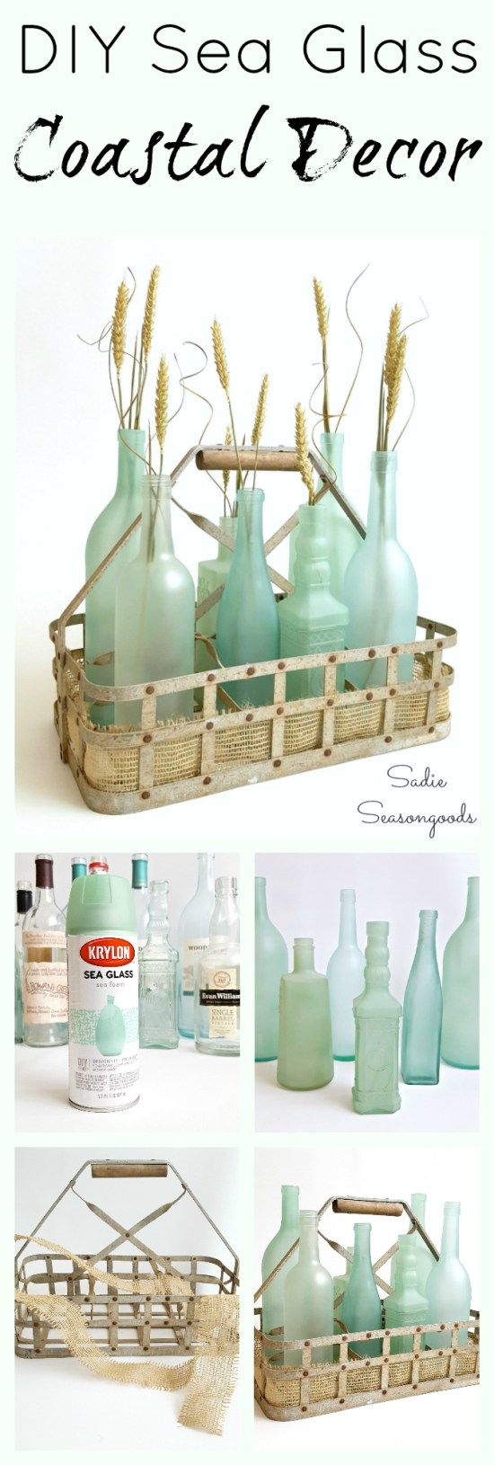 DIY Sea Glass Bottles for Beach Themed Wedding. 