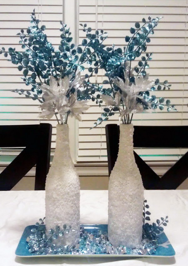 Winter Wonderland Wine Bottle Centerpiece. 