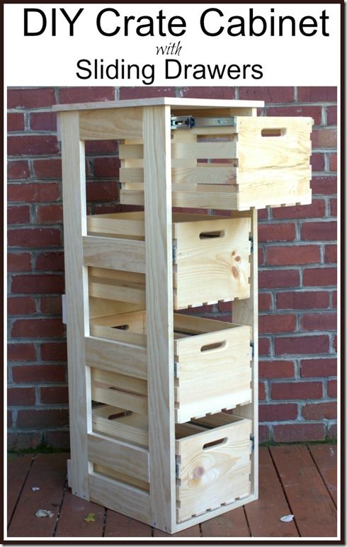 DIY Crate Cabinet with Sliding Drawers. 