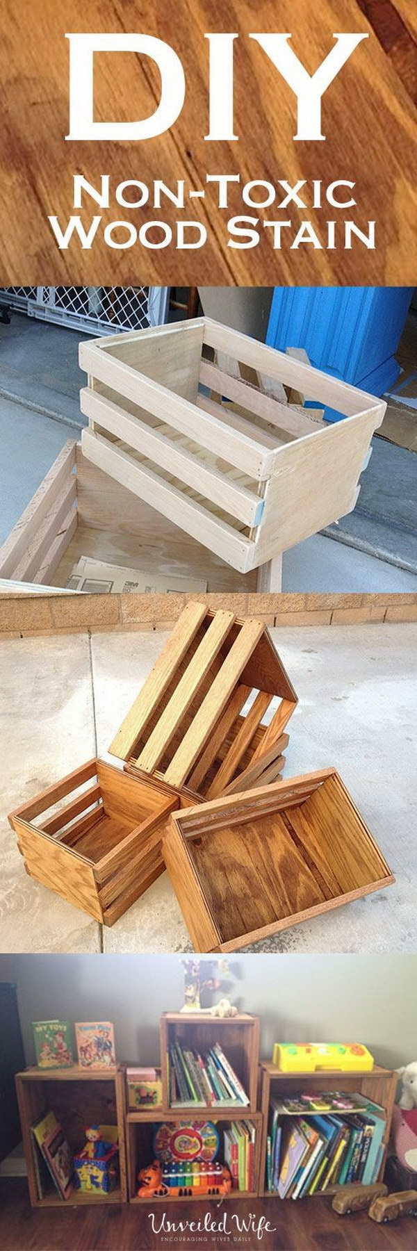 Stained Crate Book Shelves. 