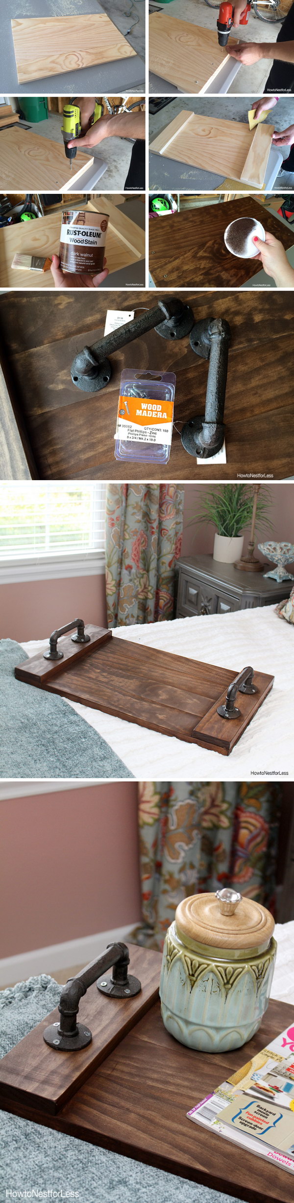 DIY Dark Walnut Stained Wood Tray. 