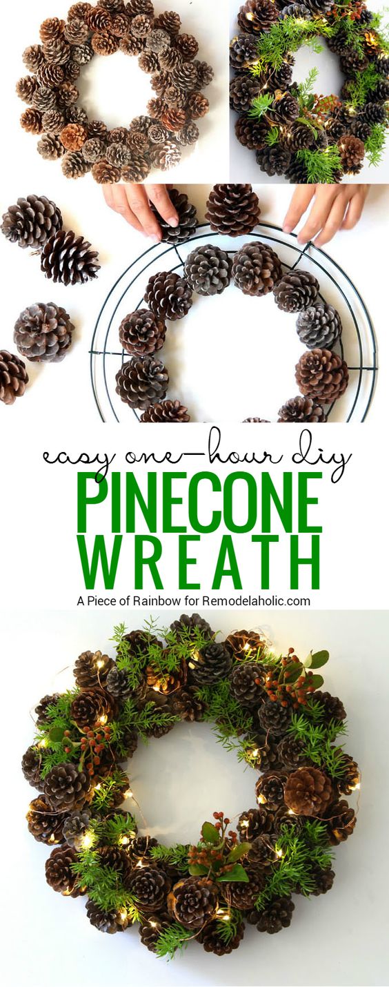 Easy DIY Pinecone Wreath. 