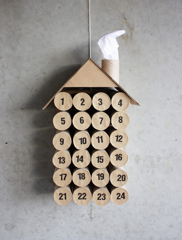 DIY Toilet Paper Roll House Christmas Calendar. 