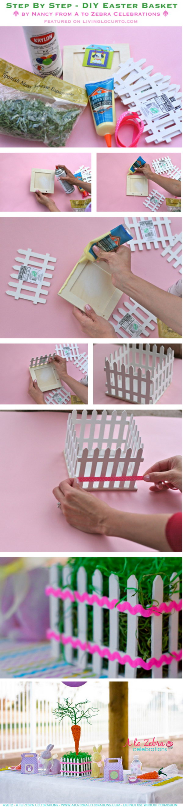 DIY Easter Picket Fence Basket Centerpiece. 