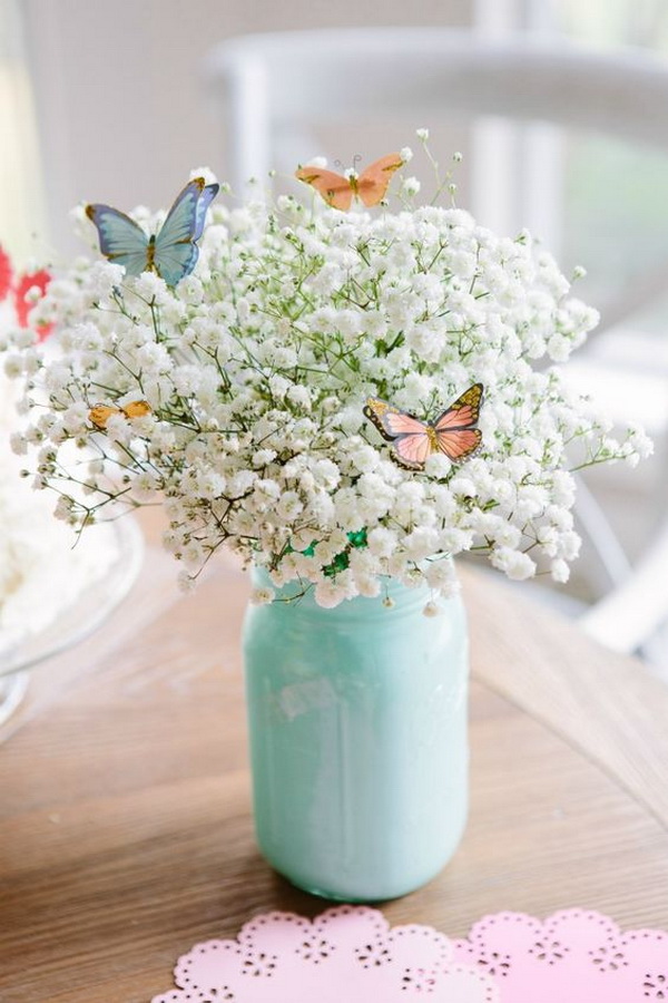 Beautiful Butterfly Bouquet Made out of a $3 Bunch of Baby's Breath and Butterfly Stickers. 