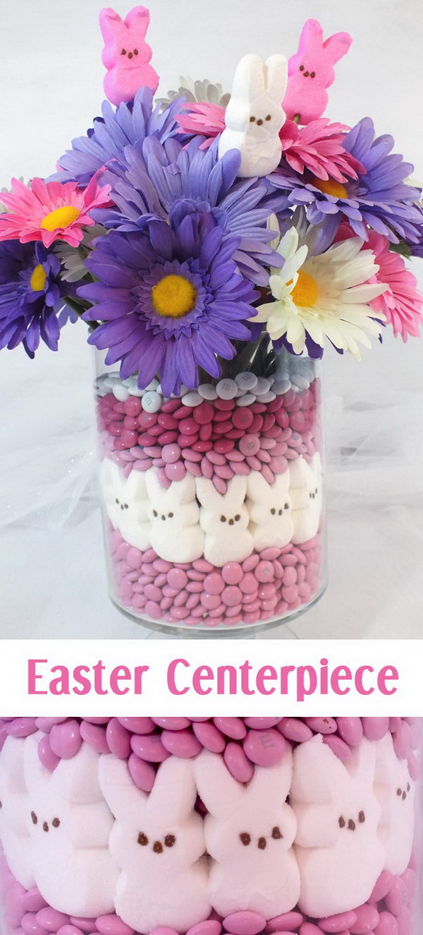 DIY Pink and Purple Easter Centerpiece. 