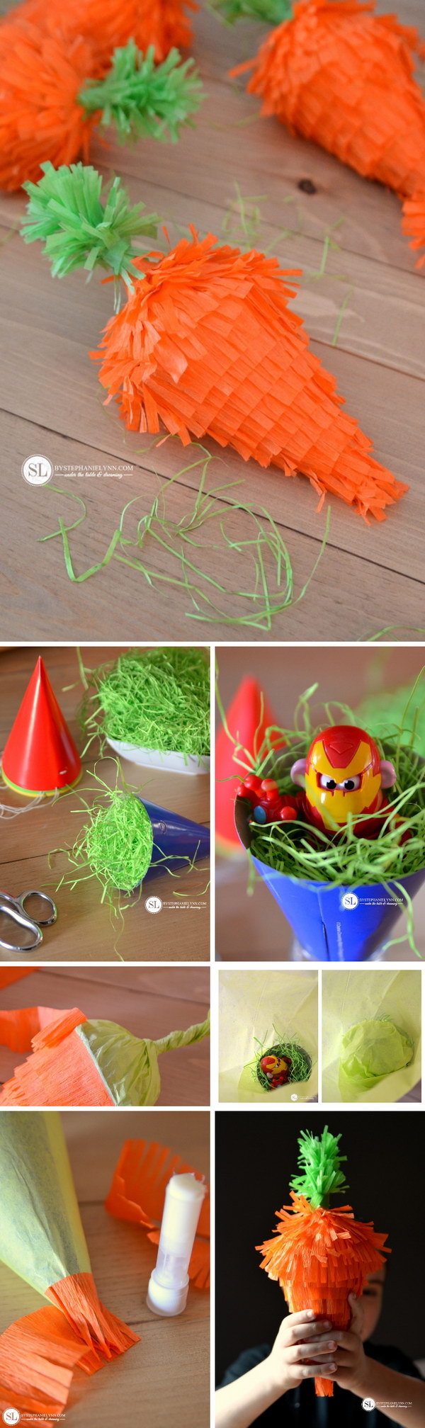 DIY Mini Easter Carrot Pinatas. 