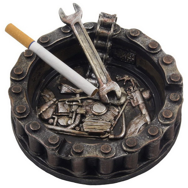 Decorative Motorcycle Chain Ashtray. This mini sculpture is a must have for any bike or mechanical enthusiast!