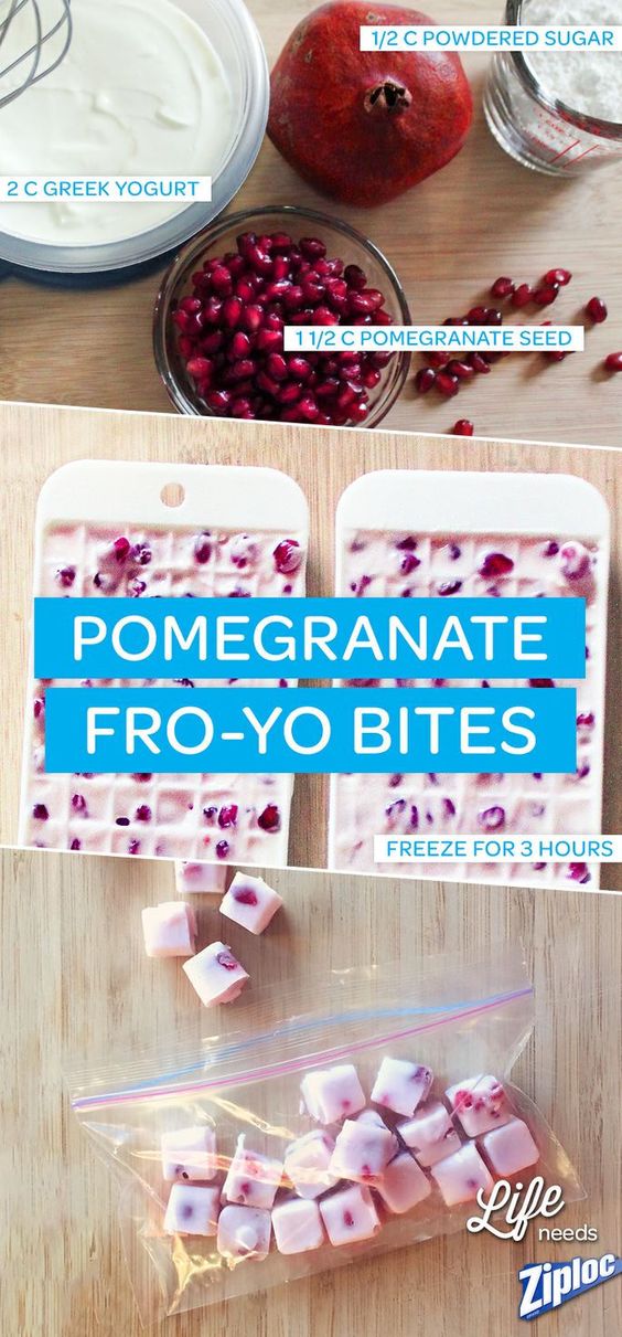 Frozen Greek Yogurt and Pomegranate Bites. 
