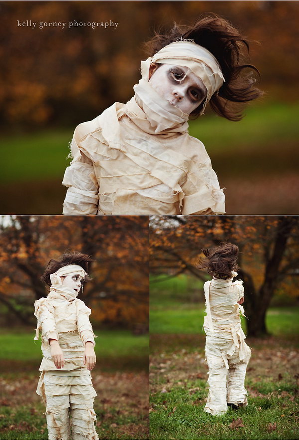 Cool Mummy Cotume Made with a White Sheet and Tea Dying 