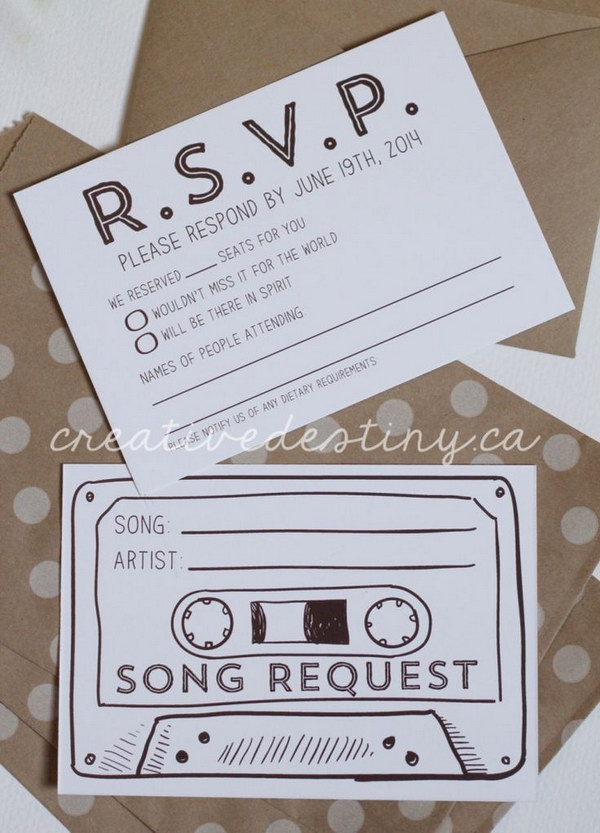 Cassette Tape Song Request Wedding RSVP Card 