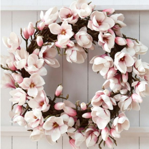 Silk Magnolia Flowers Wreath 